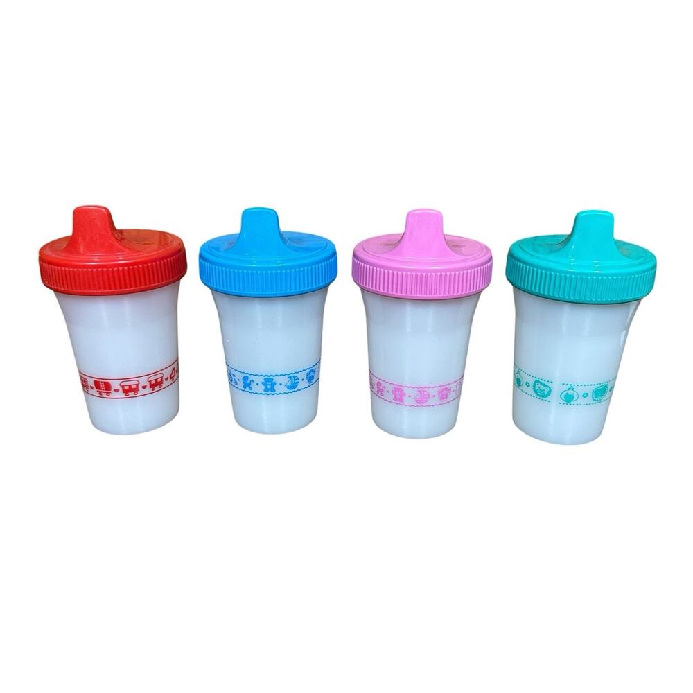 Vtg Playtex Spill-Proof Sippy Cup 90s 6 oz USA Set of 4 Colorful w/Valves